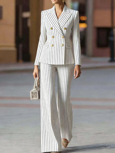 Completo da Donna a Righe <span class=keywords><strong>Doppiopetto</strong></span>, Set da Ufficio 2 Pezzi con Blazer e Pantaloni a Zampa - Product Image 3