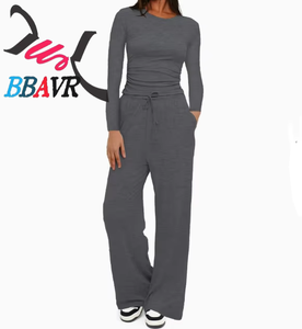 Knit Loose Solid Color Long Sleeve Women's <b>Summer</b> Sets Streetwear Sets Women Spring Autumn - Product Image 3