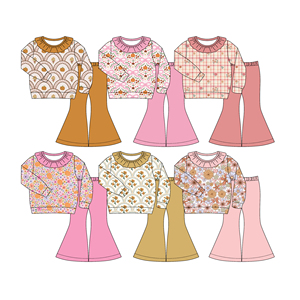 Conjuntos de Ropa para Hermanas al por Mayor: Camisa Casual de Manga Larga con Lazos de Calabaza para Otoño y Pantalones Acampanados, 2 Piezas - Product Image 2