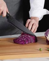 Ensemble de 6 couteaux de cuisine en acier inoxydable, revêtement antiadhésif, lame noire, poignée en plastique tressé antidérapante, écologique, ambidextre