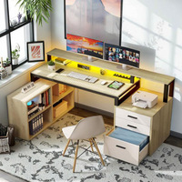 Multifunctioneel L-Vormig Houten Bureau Met 3 Lades Computerbureau Met Verstelbare Opbergplanken En Koelfunctie