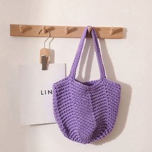 Bolso de mano de ganchillo hecho a mano, nuevo, de hilo de algodón trenzado, estilo vintage, tipo cesta de playa de paja, para la playa - Product Image 3