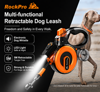 Tali Latih Anjing 3 Ring 2 Pegangan, Tali Besi & Karet Tahan Lama dengan Lampu LED, Dapat Disesuaikan untuk Anjing Ras Sedang