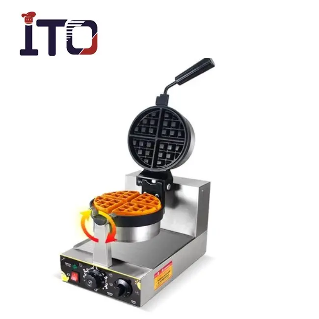 Máquina para hacer waffles con función giratoria, equipo de aperitivos, calefacción de doble cara