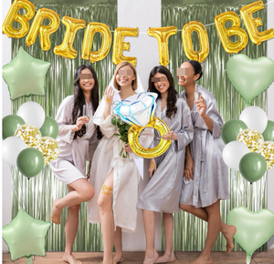 Decorazioni per Addio al Nubilato: Tenda Verde, Palloncini a Forma di Diamante, Cuore, Stella, Palloncini in Foil 'Bride to Be', Coriandoli, Velo, Fascia, Adesivi e Accessori - Product Image 4