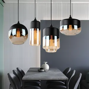 现代当代E27 E26发光二极管琥珀色玻璃吊灯厨房餐厅咖啡厅酒吧客厅灯具