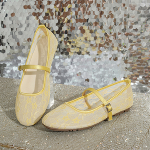 Chaussures plates en maille florale jaune pour femmes avec sangle à boucle réglable, fournisseur chinois - Product Image 1