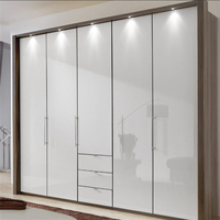 CBMMart Design moderne 6 portes ouvertes battantes finition laquée blanche haute brillance armoires à miroir pour chambre à coucher