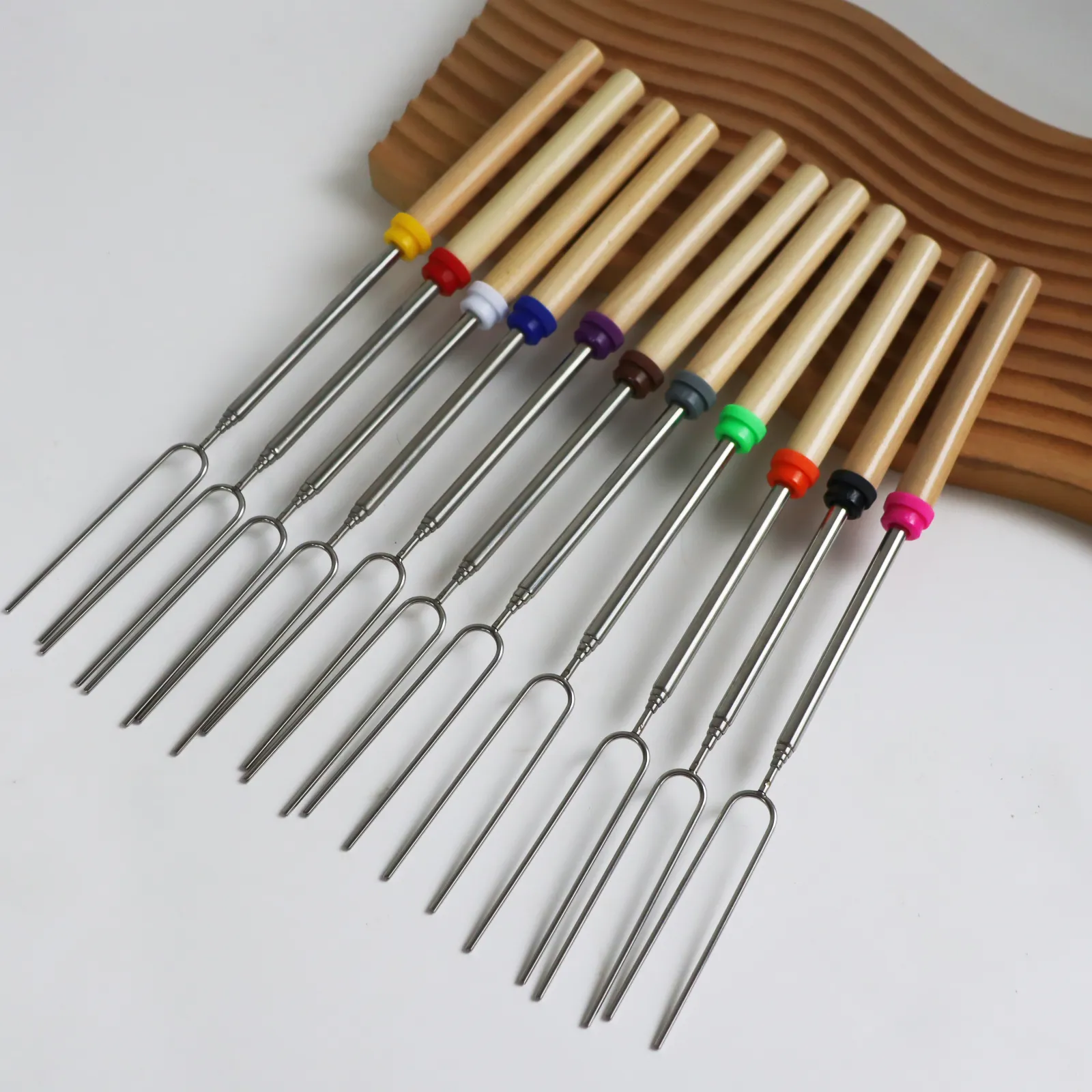 Marshmallow Braadstokjes Set Uitschuifbaar Lange Metalen Barbecue Spiesjes Met Houten Handvat, Bbq Grill Gereedschapssets