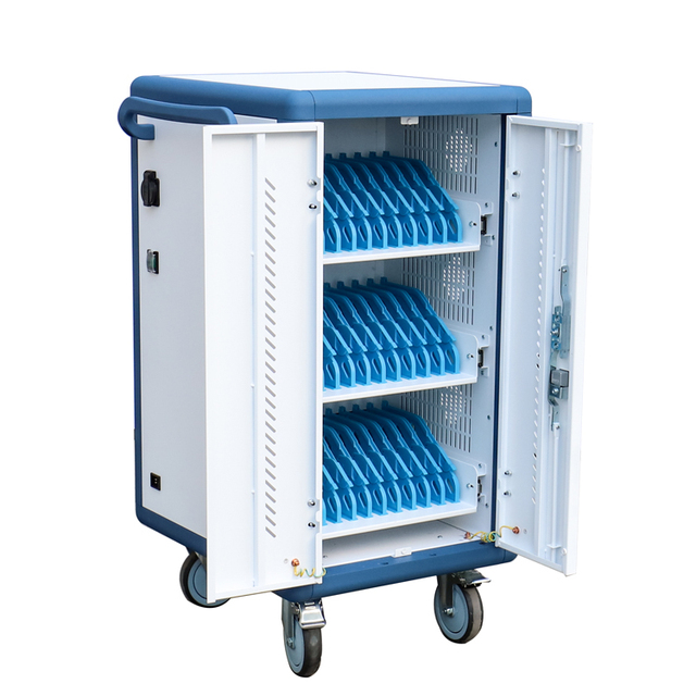 30/36/40/48/64 Bay Lockable Steel Electric Powered 4-Wheel Charging Cart for Laptop Tablet iPad Chromebook
