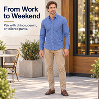 Chemises à carreaux pour hommes, manches longues, 50% coton, 50% polyester, boutonnées, style business décontracté, pour le bureau, vente en gros, marque privée, taille US