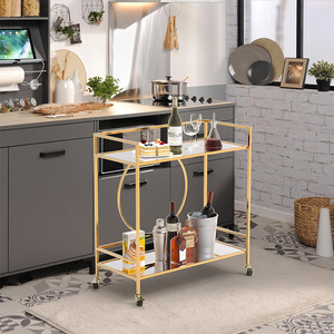 Cross-border home luxury kitchen <b>trolley</b> with double metal beverage rack, food and tea service <b>trolley</b> - Product Image 1