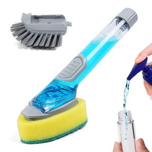 Replaceable Kitchen Dishwashing Sponge Cleaning Brush Plastic <b>Scrub</b> Dish Brush With Soap Dispenser - Product Image 1