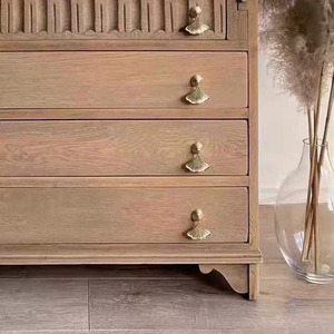 <b>Gothic</b> Carved Distressed Solid Oak Secretary Bureau Vintage French Farmhouse Flip Top Writing Desk Chest With 4 Drawers <b>Bedroom</b> - Product Image 3