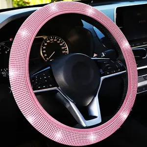 Dazzling Rhinestone Steering Wheel Cover Elastic Universal Fit All Seasons Bling Diamond Design