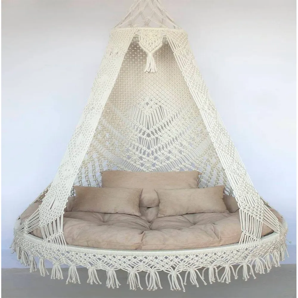 Rope Single Swing Chair Indoor/Outdoor Use Hand-Woven Chair Cotton Folding Camping Hanging Swing Hammock
