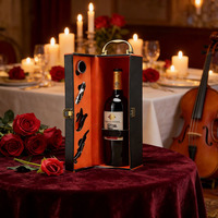 Coffret Cadeau Vin Personnalisé Vintage 1 Bouteille en Cuir PU Noir PVC Premium avec Poignée Classique en MDF pour Voyage et Stockage en Gros