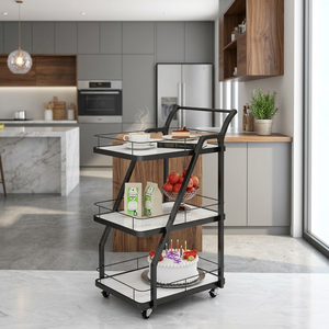 Three-Layer Metal Utility <b>Cart</b> with Wheels for Living Room Drink and Food <b>Storage</b> Minimalist Design - Product Image 6