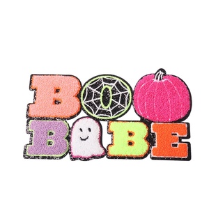 Gros grand Girly Halloween lettre patchs Big Boo Babe coloré fer sur Chenille citrouille fantôme effrayant Patch pour <span class=keywords><strong>les</strong></span> femmes - Product Image 4