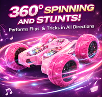 Offre Spéciale Voiture de Stunt à Quatre Roues Motrices Double Face avec Lumières Kpop Demon Hunter Tumbling 360 °   Voiture télécommandée rose rotative, cadeau