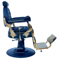 Fauteuil de Barbier Vintage de Luxe avec Cadre Doré, en Cuir PU Bleu, Inclinable, pour Hommes, Salon de Coiffure