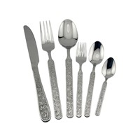 DINGYONG OEM/ODM Ensemble de couverts en acier inoxydable 410, six fourchettes, couteaux et cuillères, motif queue de phénix, finition miroir, design vintage de luxe