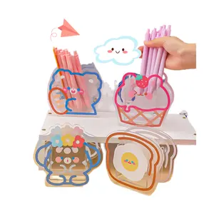 Girl Cute Cartoon Student Marker Pen Holder Pencil Holder Organizer Office Desktop Storage Box Transparent Acrylic Pen Hholder