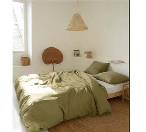 Housse de couette unie en coton lavé vert olive 100% avec 2 taies d'oreiller, style européen et américain, ensemble de literie 3 pièces pour la maison et les hôtels - Product Image 1