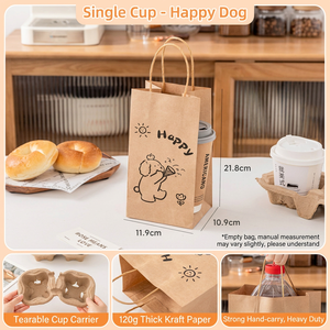 Sac fourre-tout en papier kraft brun écologique recyclé avec logo imprimé personnalisé, 120 g/m², épais, pour les cafés - Product Image 6