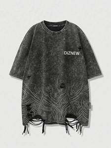 DiZNEW 2025 T-shirt da Uomo Hip Hop 300 Grammi Heavy Metal Streetwear Americano con Stampa Laser Personalizzata Piccoli Lotti - Product Image 1
