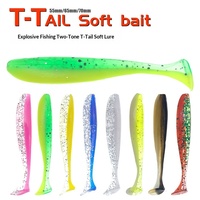 Lot de 1 kg de leurres souples artificiels en PVC à surface lisse en forme de T pour la pêche au bar, à la perche et au poisson mandarin