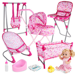 Ensemble poussette de poupée pour jeu d'imitation pour enfants, avec <span class=keywords><strong>chaise</strong></span> et lit de bébé simulés, jouet combiné - Product Image 4