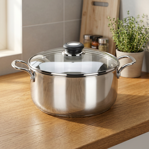 Stainless Steel Casserole <b>Pot</b> 24cm Round With Glass <b>Lid</b> Durable Modern Design All Stove Compatible - Product Image 5