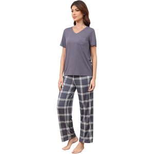 Conjunto de pijama de viscosa de bambú para mujer BambooBud, suave, de manga corta, con cuello en V y pantalones, ropa de dormir con bolsillos, ropa de estar por casa, tallas S-XXL - Product Image 3