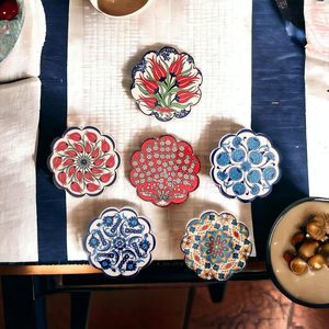 Posavasos de cerámica turca con base de corcho y soporte de Metal para decoración de Bar o inauguración de la casa, alfombrillas y almohadillas de piedra elegantes, Idea de regalo - Product Image 4