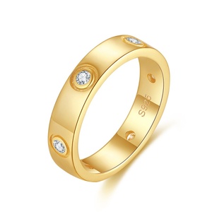 Hot Bán Hàng 18K Vàng Kim Cương Hợp Thời Trang Eternity Ban Nhạc Nhẫn Cưới 925 Bạc Mịn Minimalism Phụ Nữ Người Đàn Ông Đảng - Product Image 1