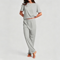 Ensemble de pyjama décontracté en coton de bambou tricoté pour femme, respirant et antibactérien, à manches courtes et pantalon, idéal pour l'été, l'automne et le printemps