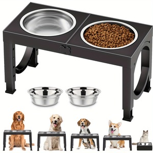 Iron and <b>Dog</b> <b>Bowls</b> Large Medium Pet Elevated Double <b>Bowl</b> Rack Feeding with Adjustable Height Stand - Product Image 1