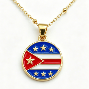Colgante Circular Chapado en Oro con Diseño de la Bandera de Puerto Rico, Insignia de Esmalte Duro, Recuerdo - Product Image 6