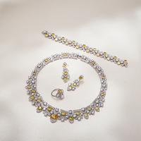 Parure de bijoux 4 pièces en laiton haut de gamme avec zircon coloré, collier, boucles d'oreilles, bagues et bracelets, pour mariée, idéale pour banquets, éblouissante