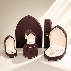Zebopak Dark Brown Velvet Arch Shape Jewelry Box Collection with <b>Ring</b> Necklace Pendant Gold Trim <b>Storage</b> Case Wholesale - Product Image 1