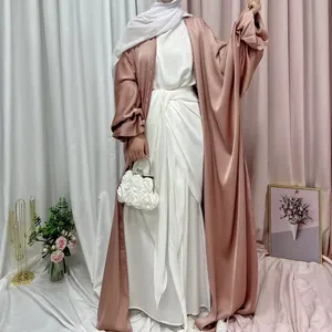 2024 High Quality Hot Sale Manufacturer Hot Selling Muslim Women Cardigan EID Ramadan Satin Kimono Dubai Abaya Modest Abaya