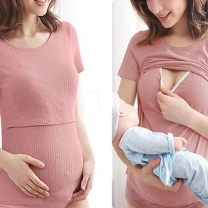 Conjunto de 2 Pijamas de Maternidad de Verano en Modal Suave con Abertura para <span class=keywords><strong>Lactancia</strong></span>, Ropa de Dormir para <span class=keywords><strong>Lactancia</strong></span> - Product Image 1