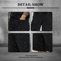Shorts en jean YUCE personnalisés avec logo, denim épais, entièrement ornés de strass, style streetwear, haute qualité, délavage vintage, pour hommes