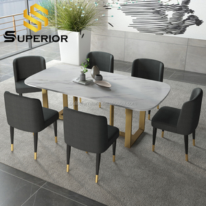 Nórdicos glam de mármol negro y oro Mesa de la cena con 8 sillas - Product Image 3