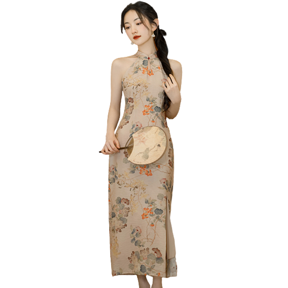 2025 Long Dress Women's Ladies Hanging Neck Style Cheongsam Qipao Girl  Casual Summer Slim Fit Set Long Dresses Factory for Women| Alibaba.com