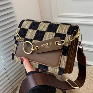 YM Checkerboard Mini Fabric Flap Crossbody Sling Bags for Women 2023 Luxury Brand Design Handbag Simple Shoulder Bag Handbags
