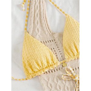 Women's Plaid Cheeky <b>Bikini</b> <b>Set</b> 2 Piece Gingham Halter Triangle <b>String</b> High Cut Swimsuit Stretch Bathing Suit - Product Image 5