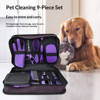 Kit de toilettage pour animaux de compagnie compact 8-en-1 de haute qualité, avec brosse à poils doux, ensemble de nettoyage quotidien, peigne à épiler, brosse de bain