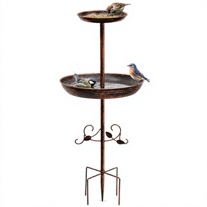 Mangeoire à oiseaux rustique en métal avec support, bronze vintage, ornement de jardin rond, décoration extérieure pour cour - Product Image 4